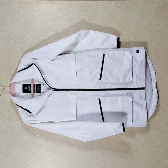 08502 MPG Sport white w/black Magic Rain hooded rain coat XS - Picture 1 of 15